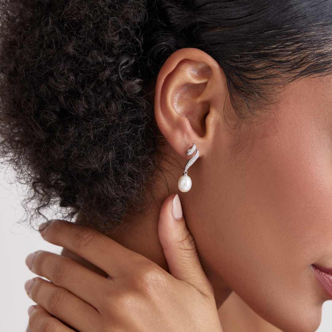 Studded Freshwater Pearl Drop Earrings
